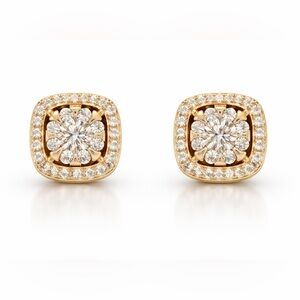2 CTW Moissanite Halo Cluster Stud Earrings